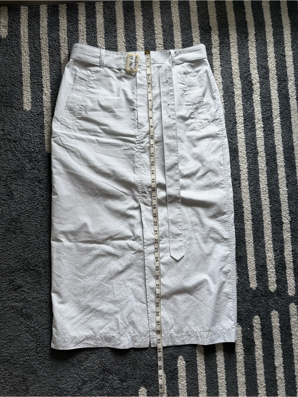 Uniqlo Light Blue Pinstripe Midi Skirt with Self Belt
